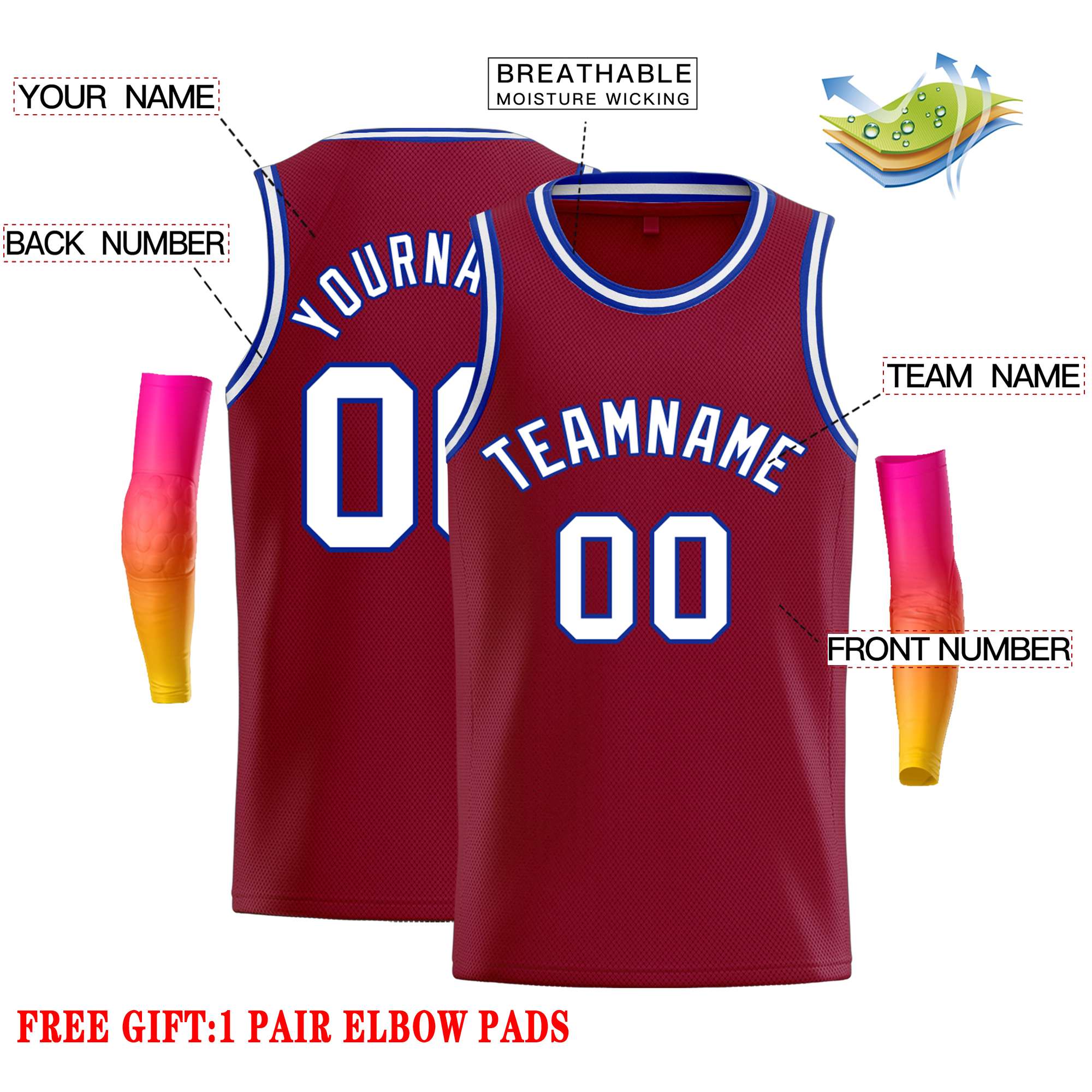 Custom Crimson White-Royal Classic Tops Casual Basketball Jersey - Image 2