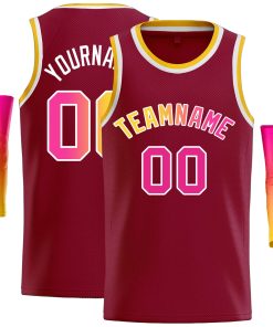 Custom Crimson Yellow-White Classic Tops Casual Basketball Jersey