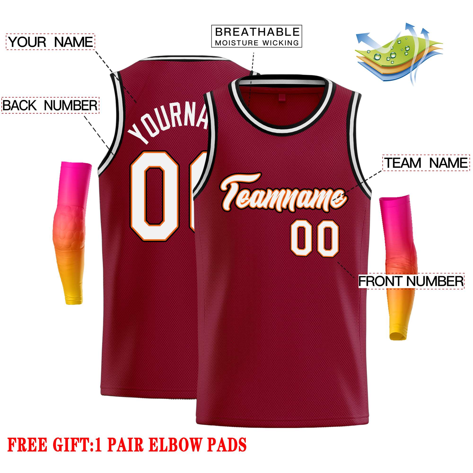 Custom Crimson White-Orange Classic Tops Casual Basketball Jersey - Image 2
