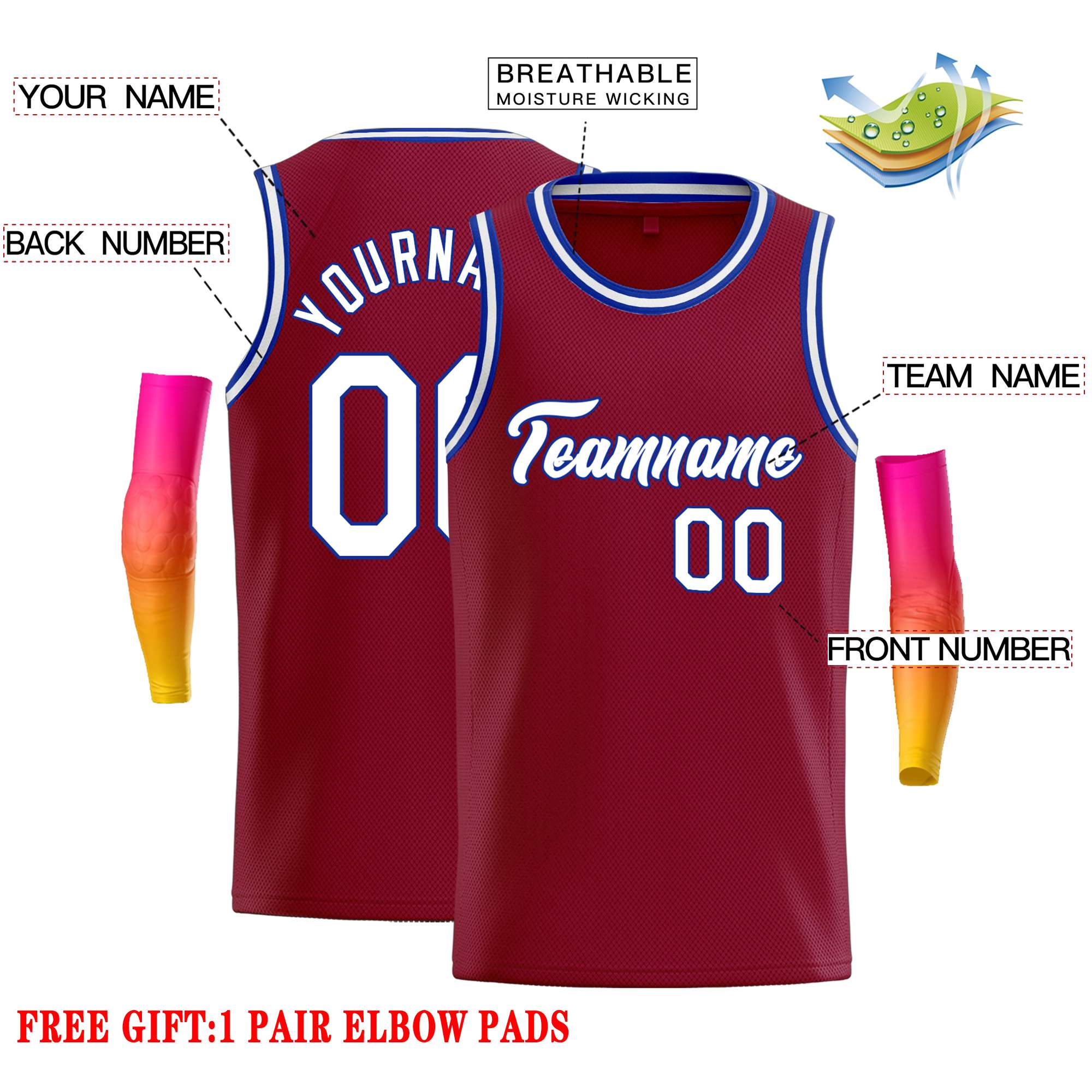 Custom Crimson White-Royal Classic Tops Casual Basketball Jersey - Image 2