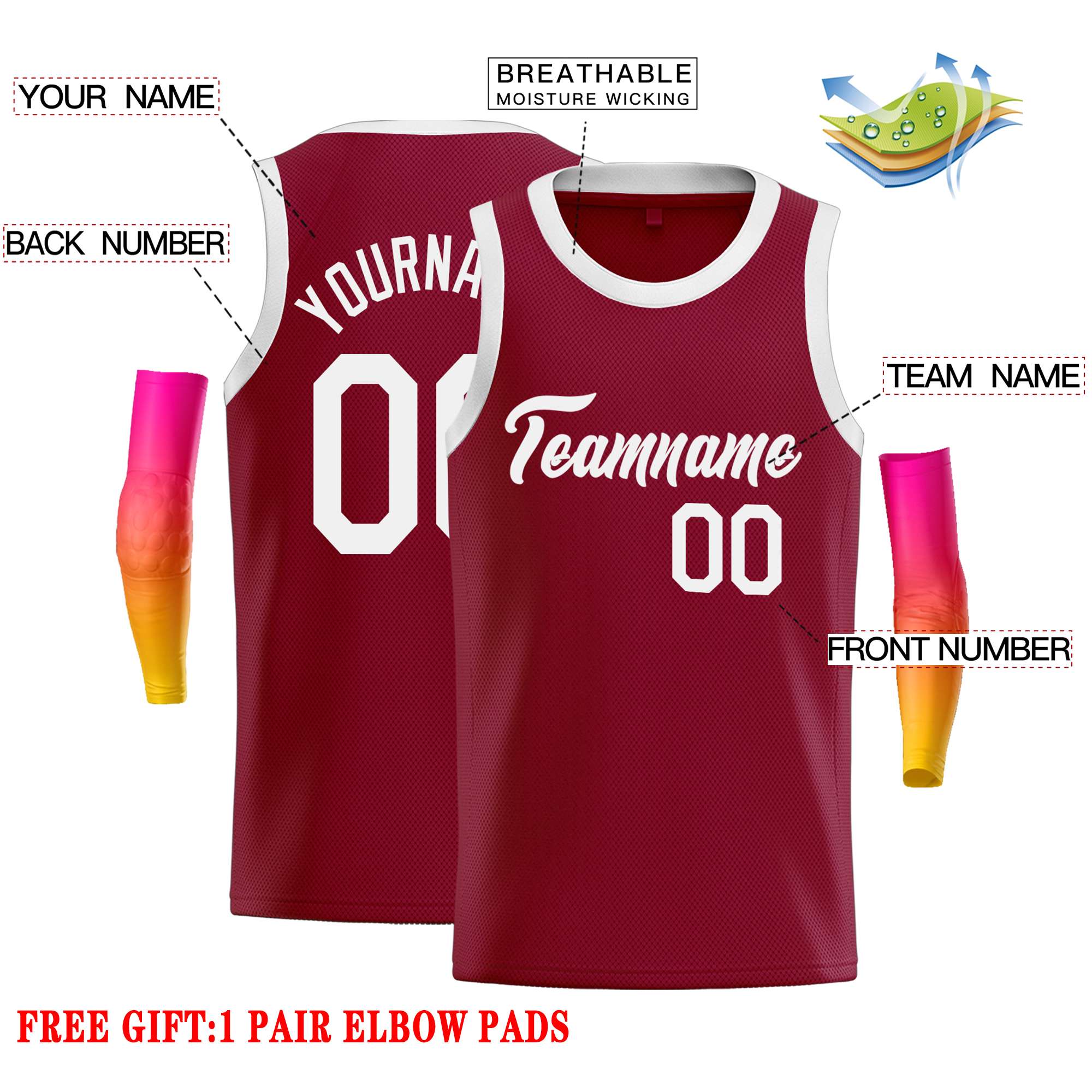 Custom Crimson White Classic Tops Casual Basketball Jersey - Image 2