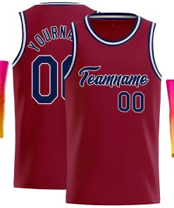 Custom Crimson Navy-White Classic Tops Casual Basketball Jersey