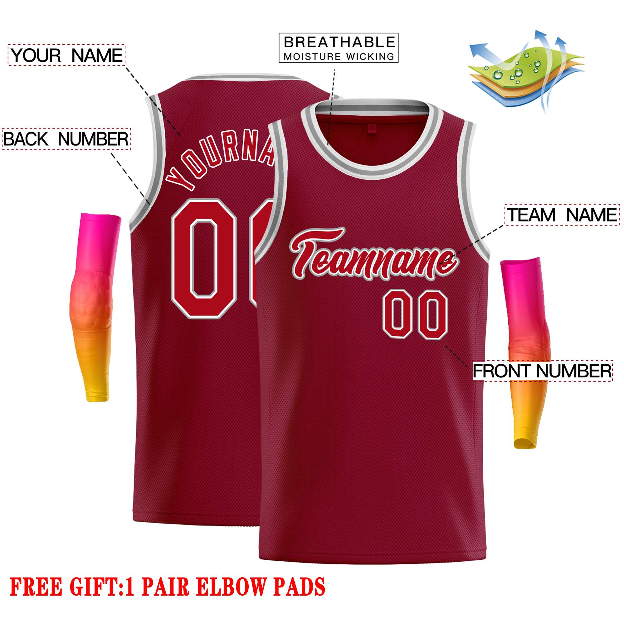 Custom Crimson White-White Classic Tops Casual Basketball Jersey - Image 2