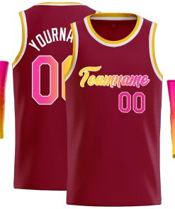 Custom Crimson Yellow-White Classic Tops Casual Basketball Jersey