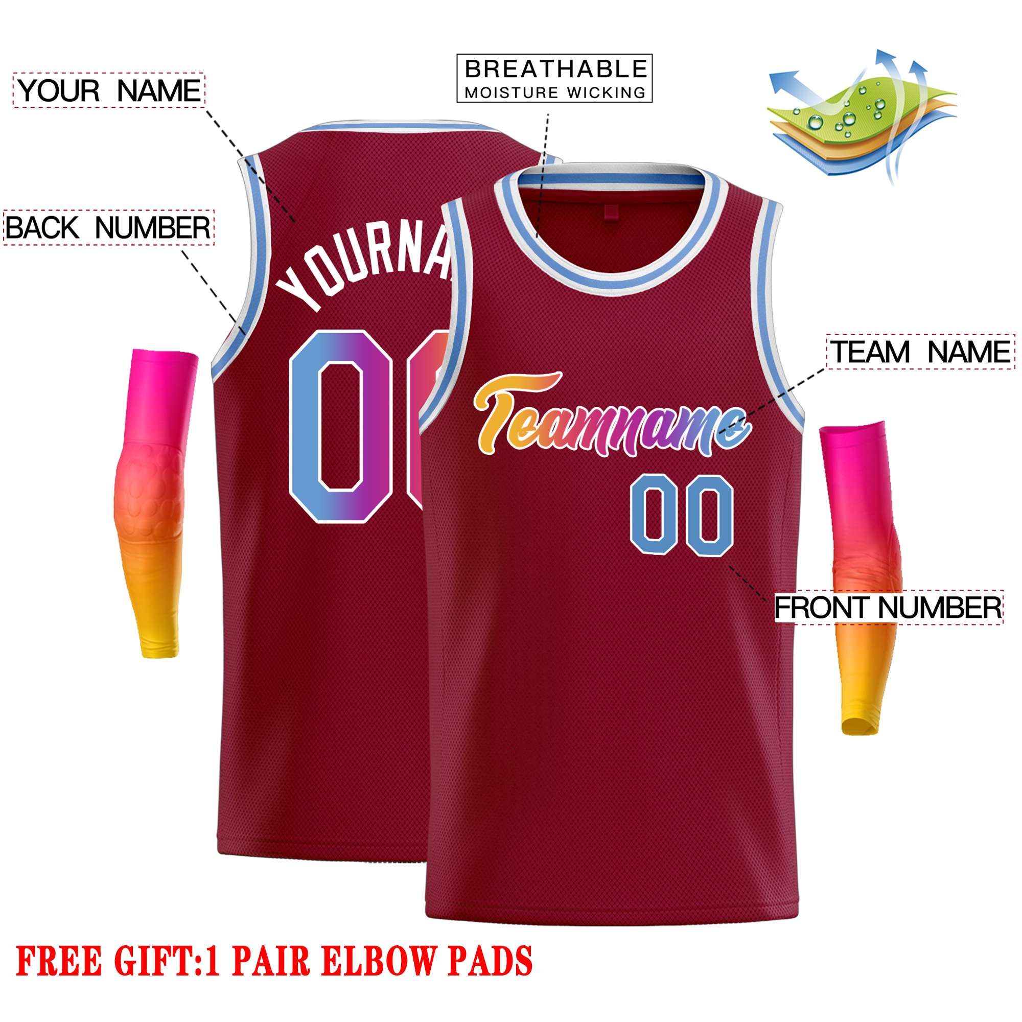 Custom Crimson Yellow-White Classic Tops Casual Basketball Jersey - Image 2