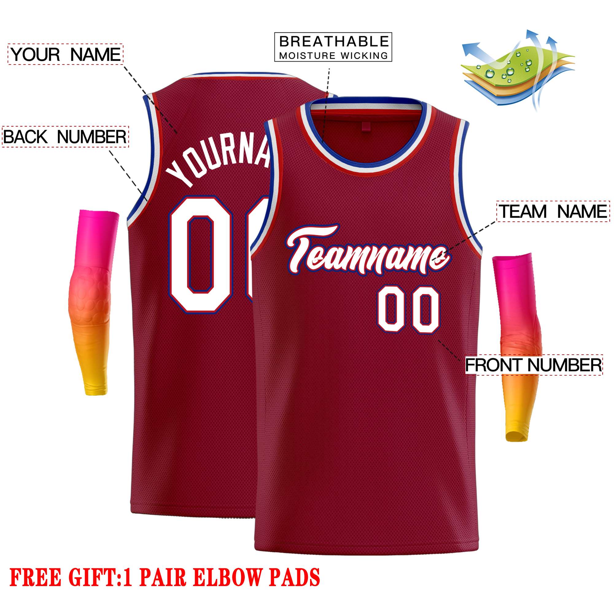 Custom Crimson White-Red Classic Tops Casual Basketball Jersey - Image 2
