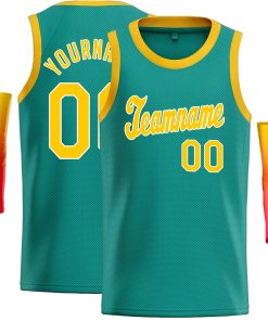 Custom Teal Yellow-White Classic Tops Casual Basketball Jersey