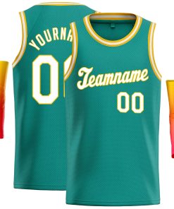 Custom Teal White-Yellow Classic Tops Casual Basketball Jersey