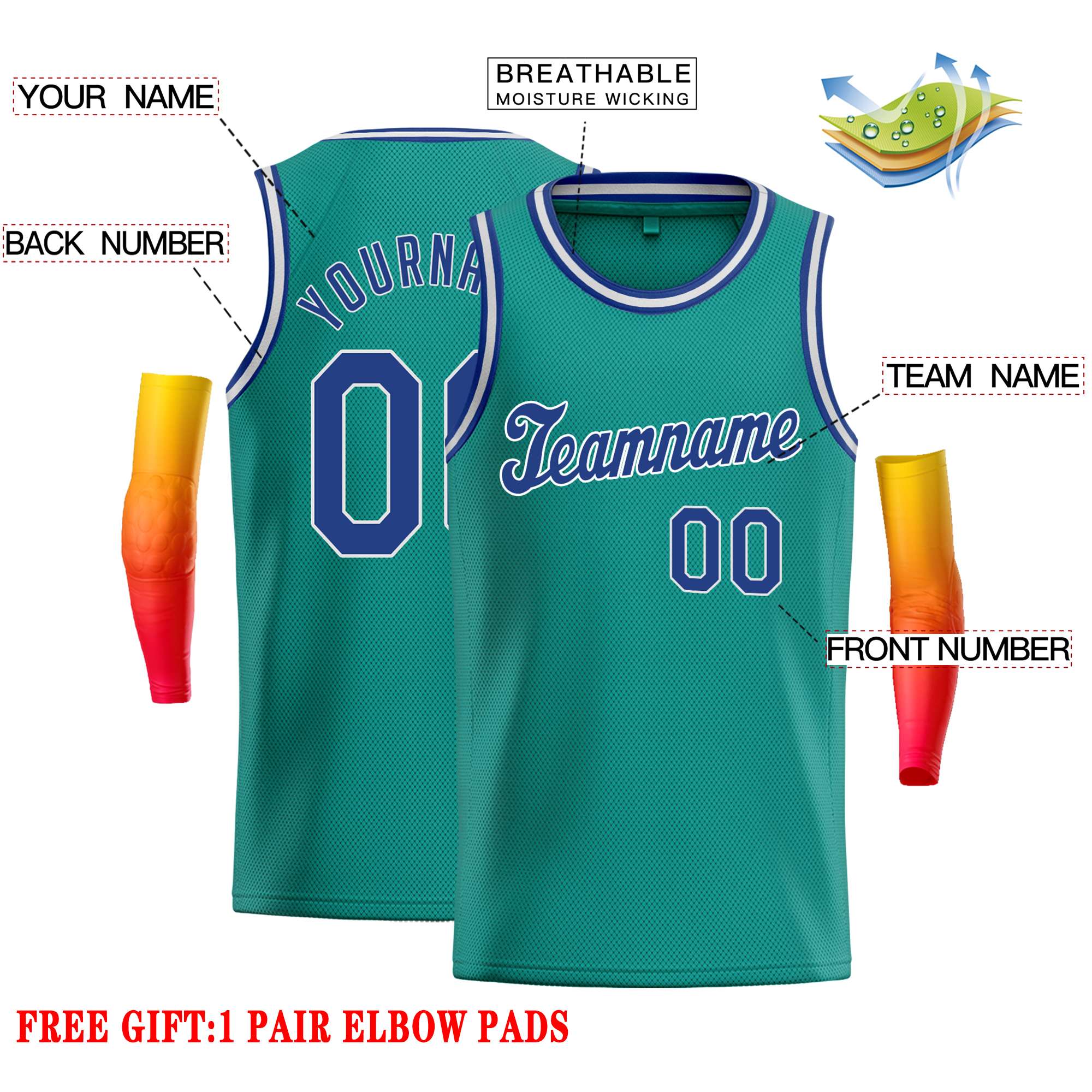 Custom Teal Royal-White Classic Tops Casual Basketball Jersey - Image 2