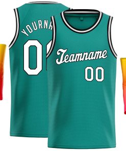 Custom Teal White-Black Classic Tops Casual Basketball Jersey