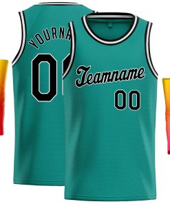Custom Teal Black-White Classic Tops Casual Basketball Jersey