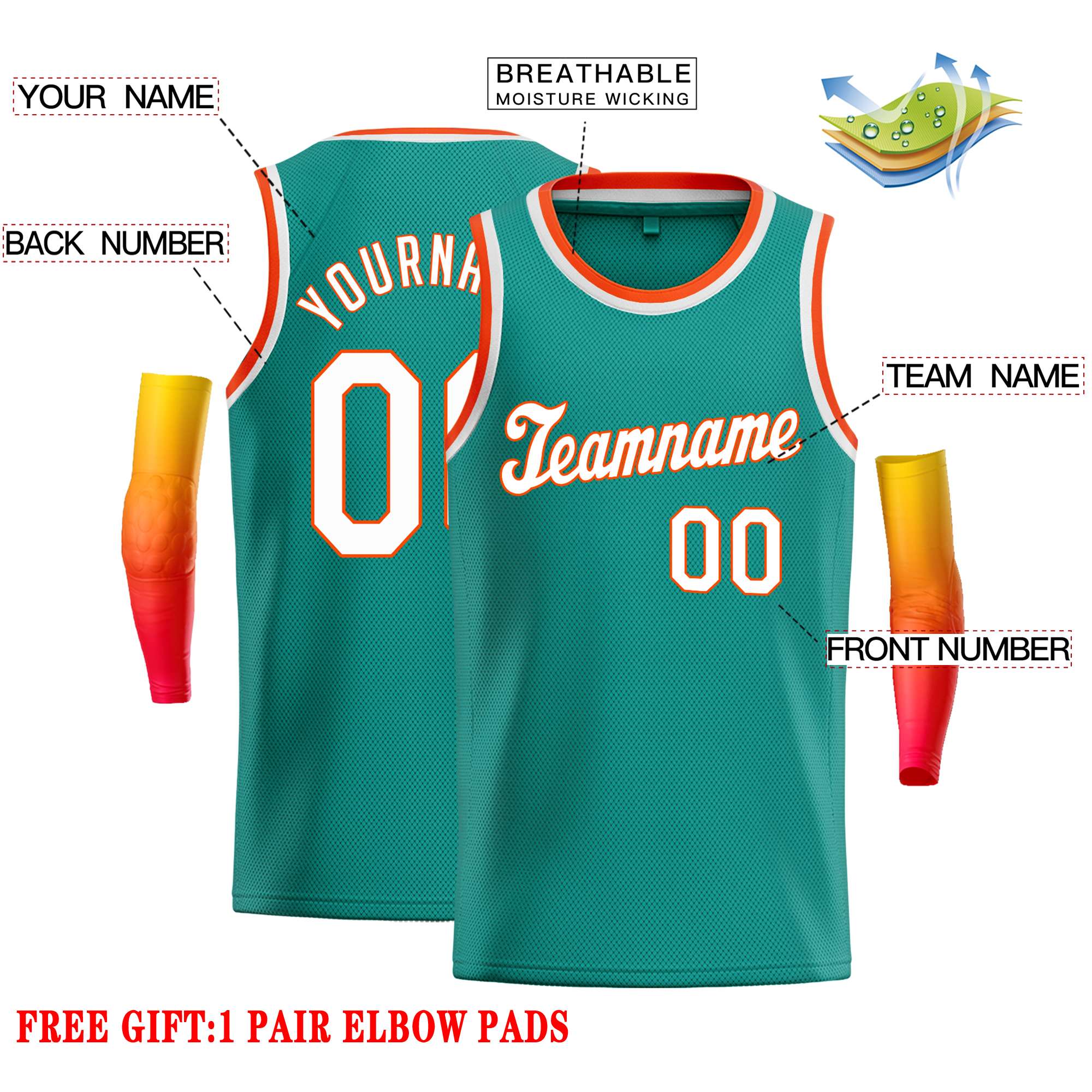 Custom Teal White-Orange Classic Tops Casual Basketball Jersey - Image 2