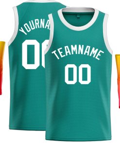 Custom Teal White Classic Tops Casual Basketball Jersey