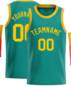 Custom Teal Yellow Classic Tops Casual Basketball Jersey