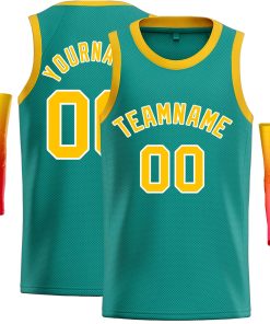 Custom Teal Yellow-White Classic Tops Casual Basketball Jersey