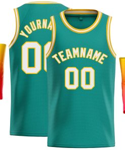 Custom Teal White-Yellow Classic Tops Casual Basketball Jersey