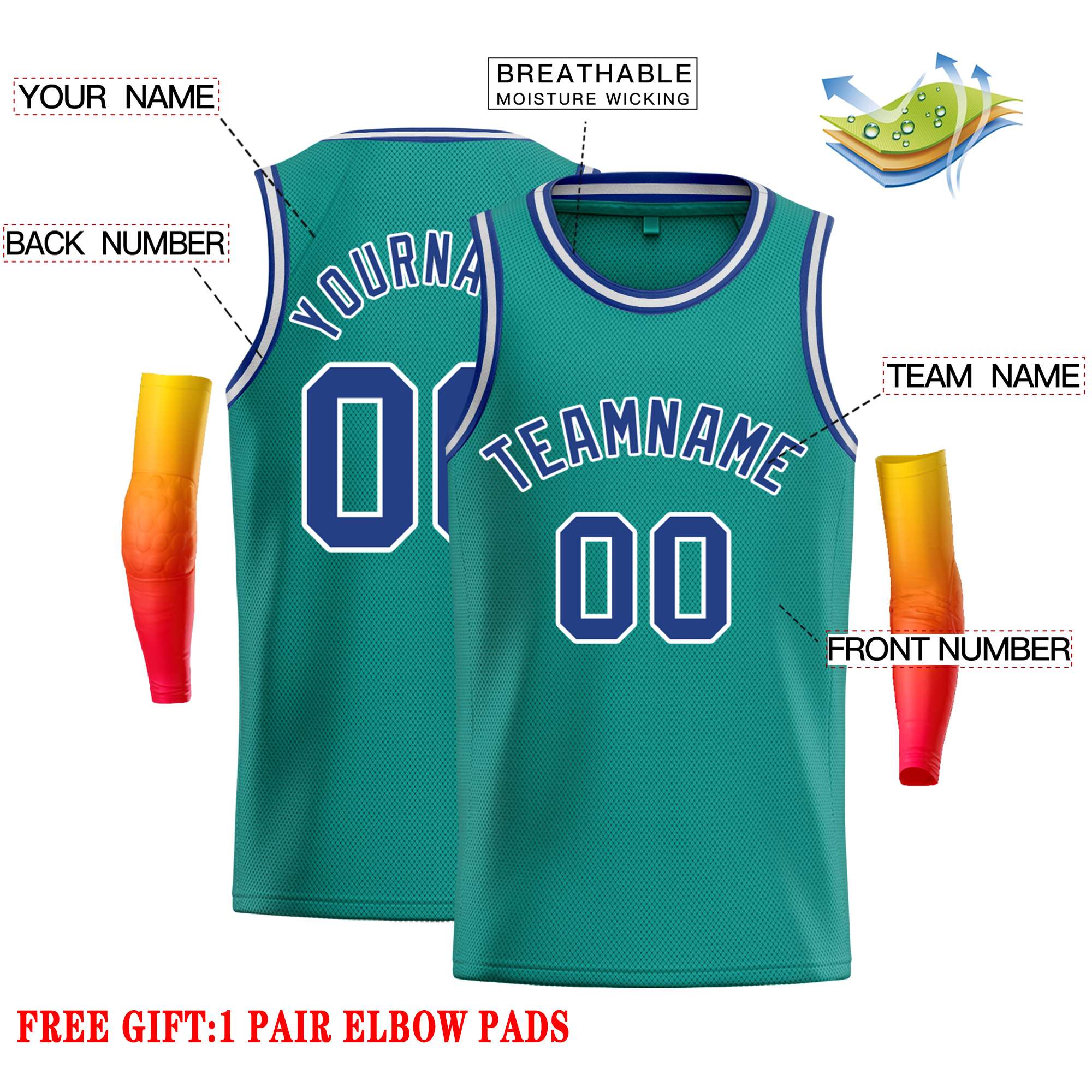 Custom Teal Royal-White Classic Tops Casual Basketball Jersey - Image 2