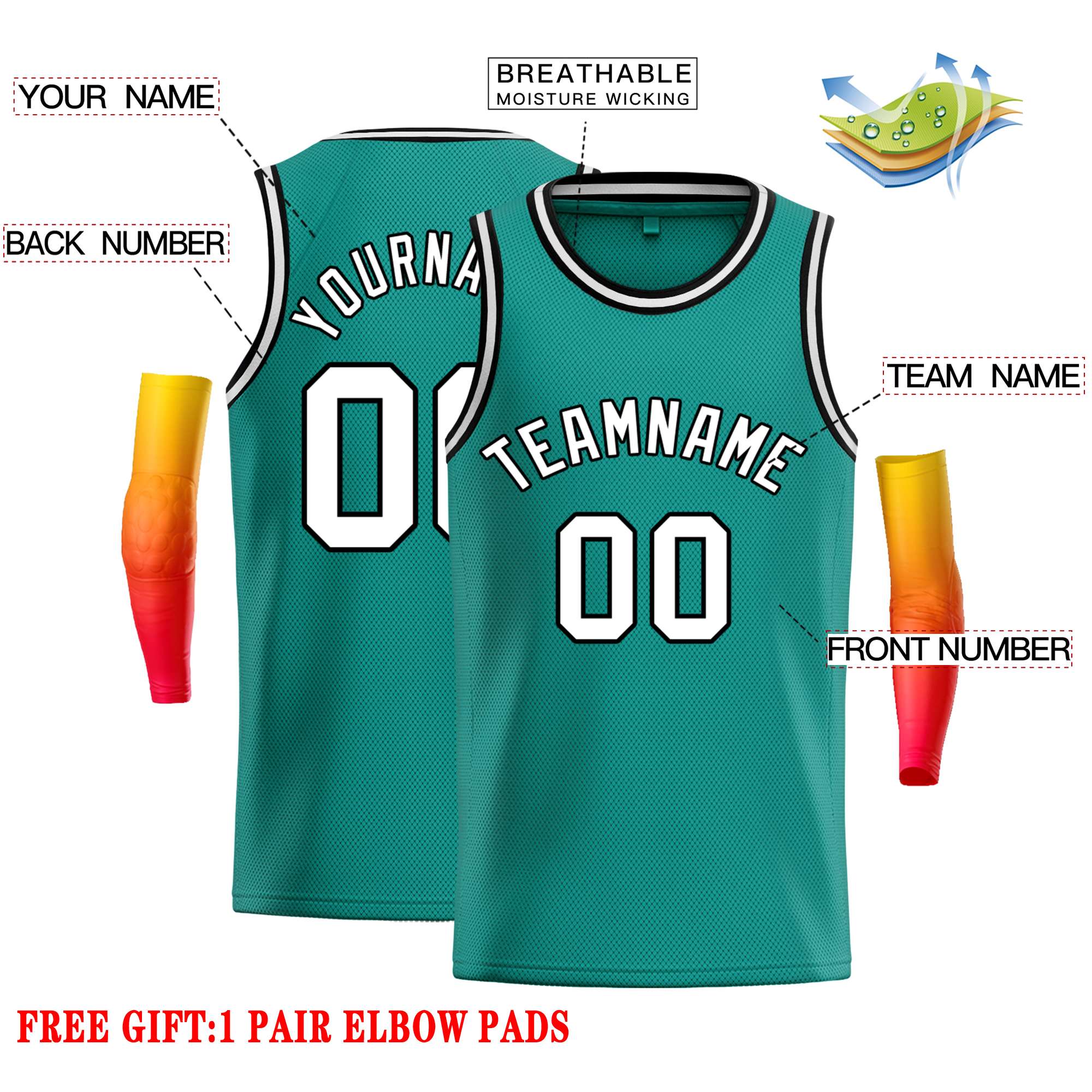 Custom Teal White-Black Classic Tops Casual Basketball Jersey - Image 2