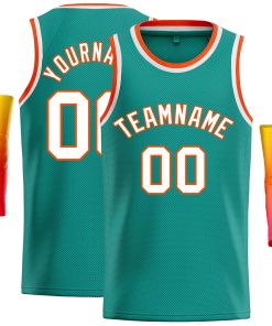 Custom Teal White-Orange Classic Tops Casual Basketball Jersey
