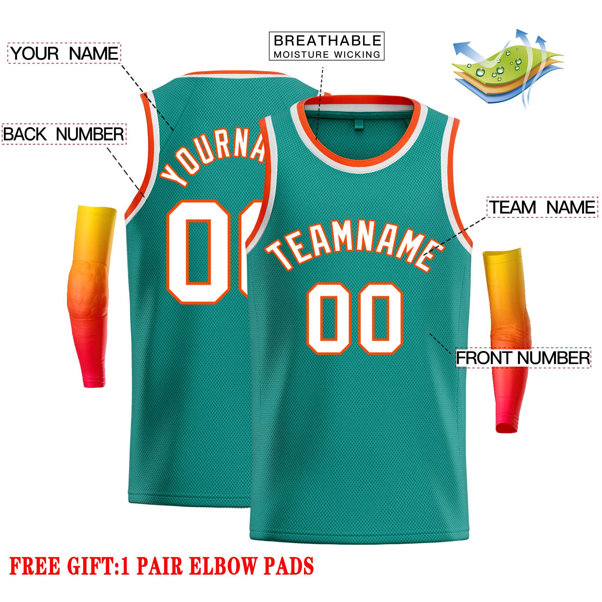Custom Teal White-Orange Classic Tops Casual Basketball Jersey - Image 2