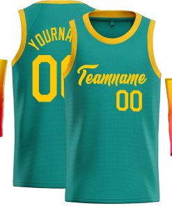 Custom Teal Yellow Classic Tops Casual Basketball Jersey