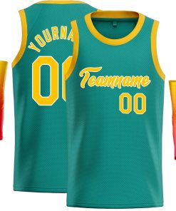 Custom Teal Yellow-White Classic Tops Casual Basketball Jersey
