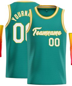Custom Teal White-Yellow Classic Tops Casual Basketball Jersey