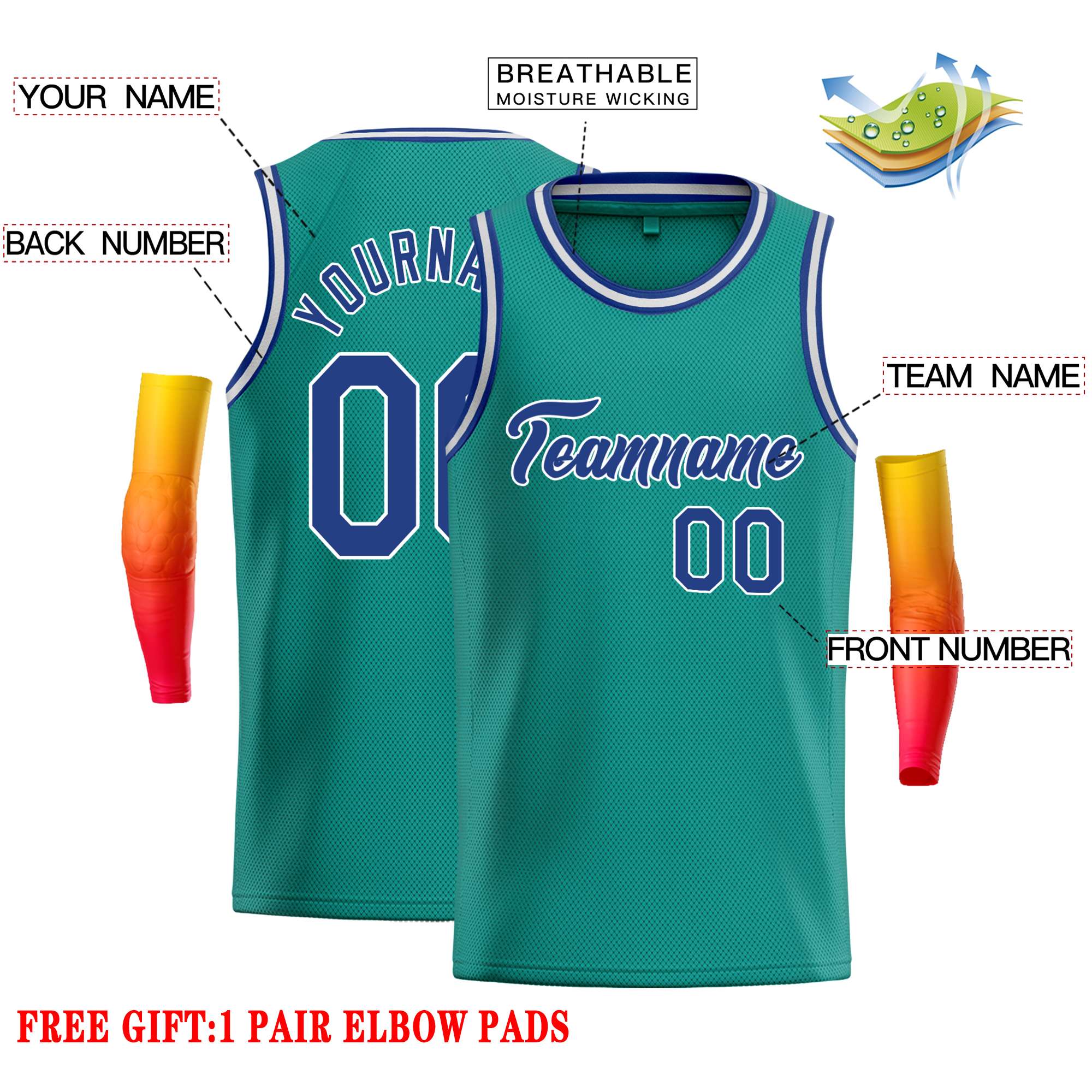 Custom Teal Royal-White Classic Tops Casual Basketball Jersey - Image 2