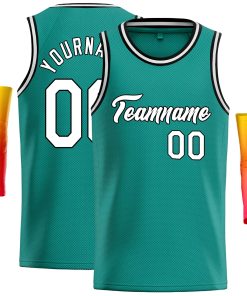 Custom Teal White-Black Classic Tops Casual Basketball Jersey