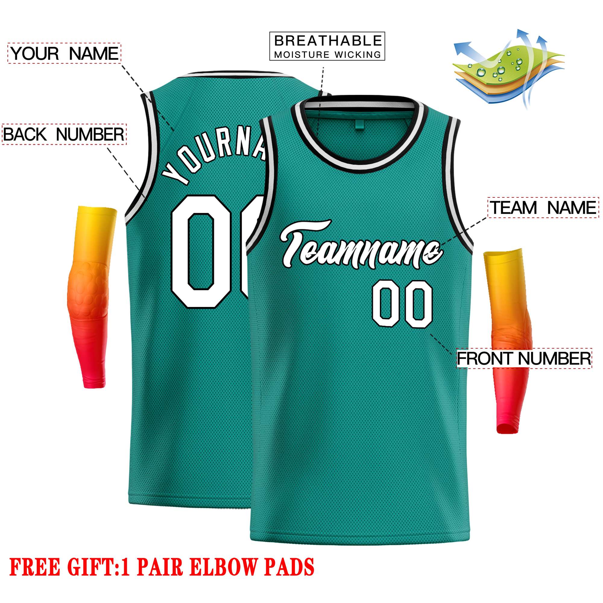 Custom Teal White-Black Classic Tops Casual Basketball Jersey - Image 2