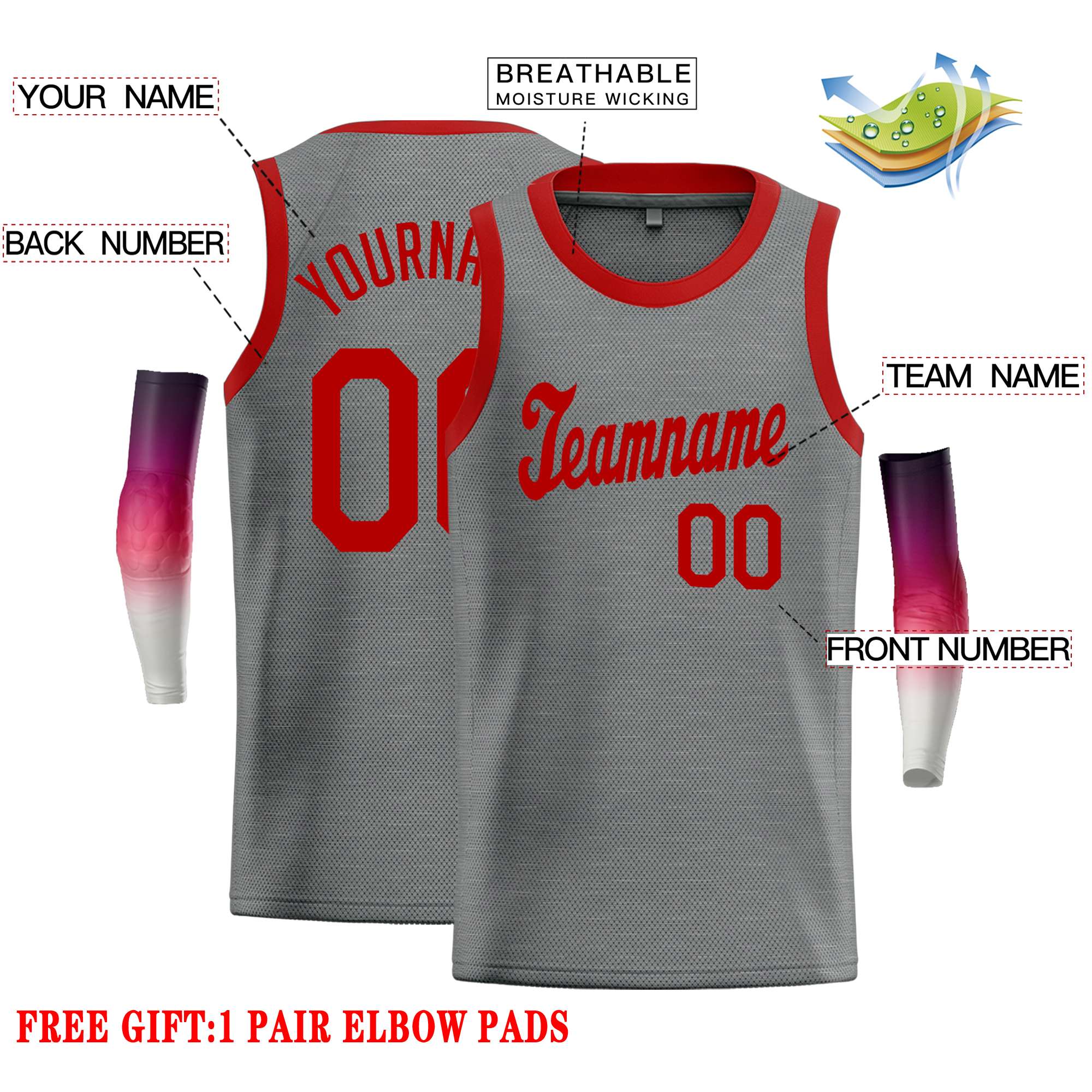 Custom Dark Gray Red Classic Tops Casual Basketball Jersey - Image 2