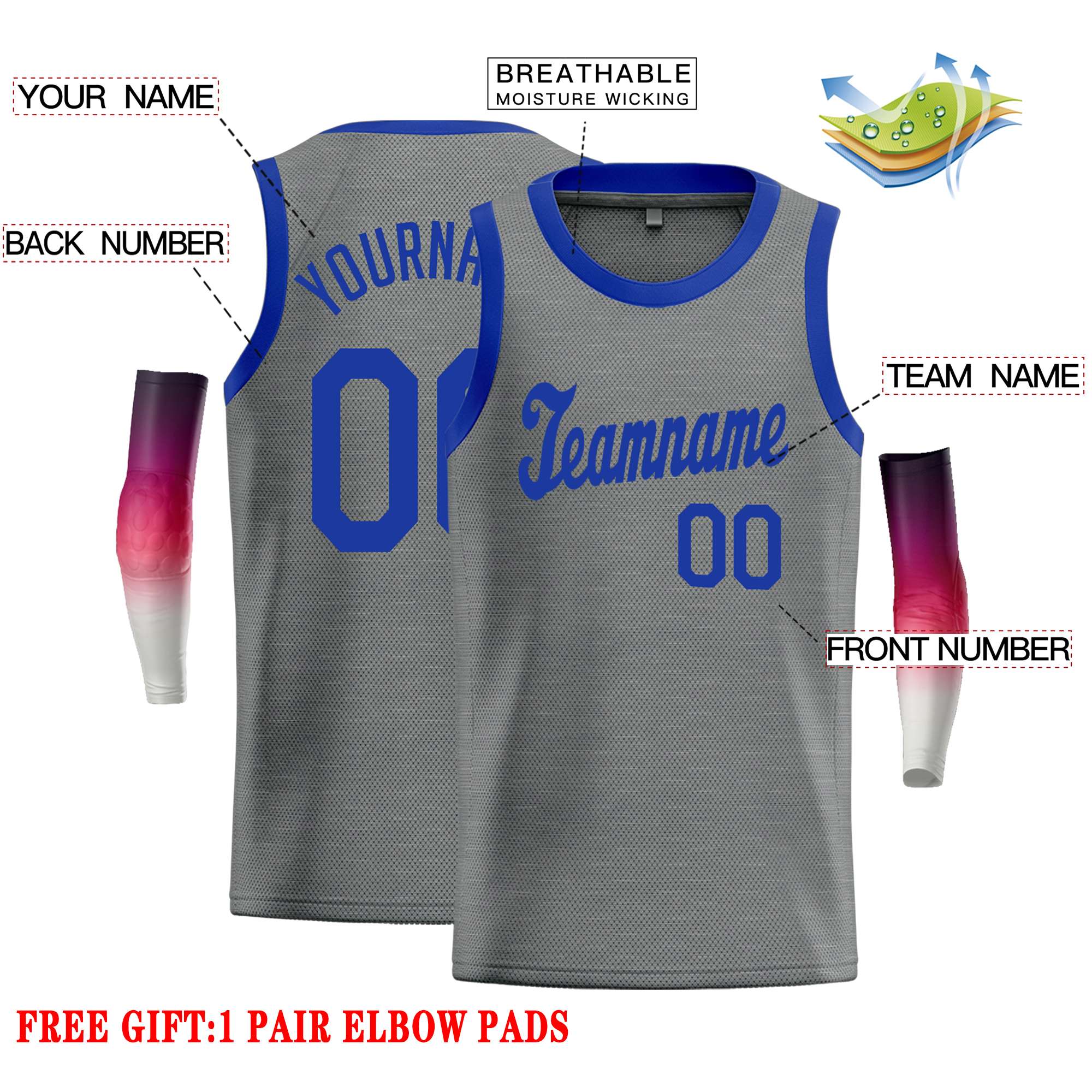 Custom Dark Gray Royal Classic Tops Casual Basketball Jersey - Image 2