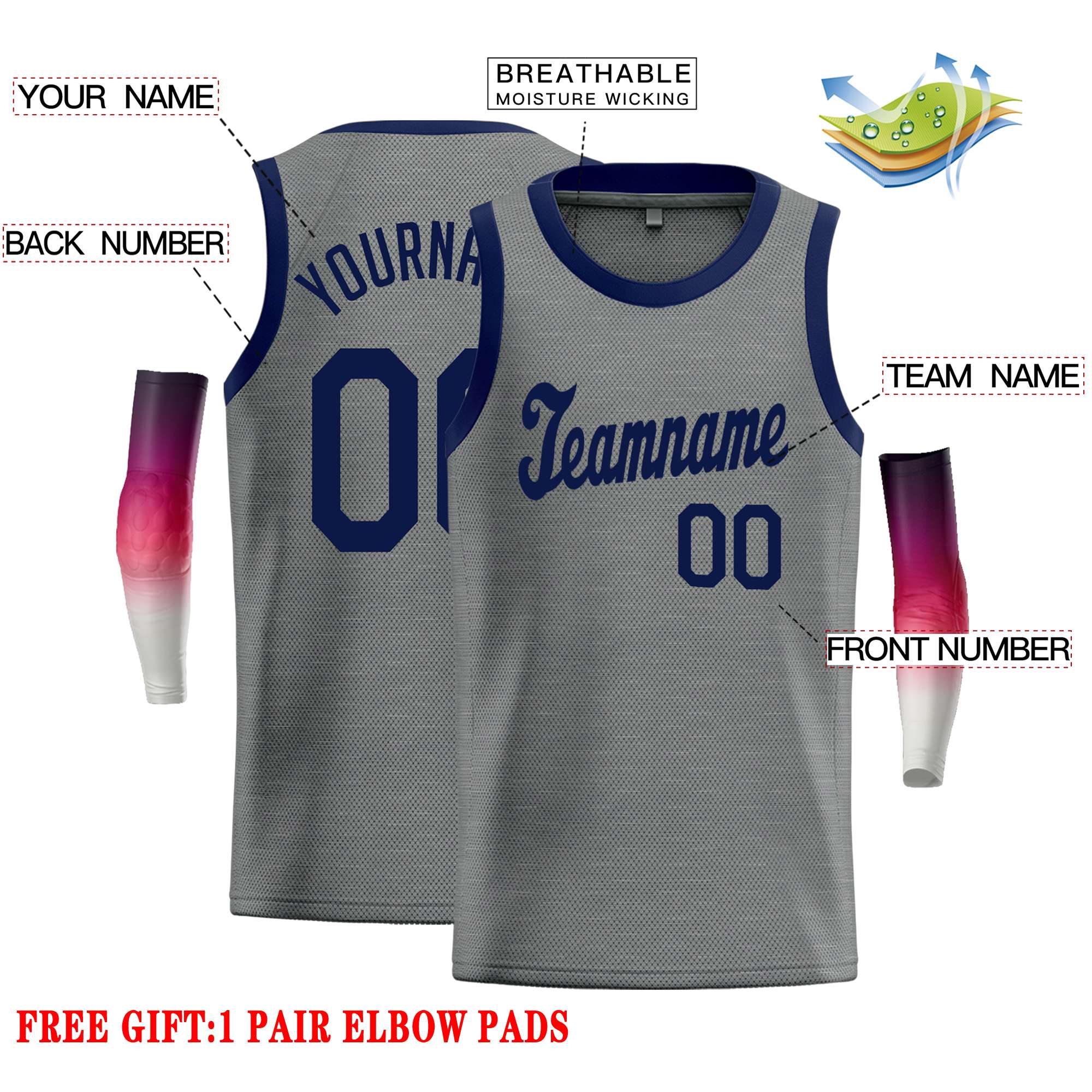 Custom Dark Gray Navy Classic Tops Casual Basketball Jersey - Image 2