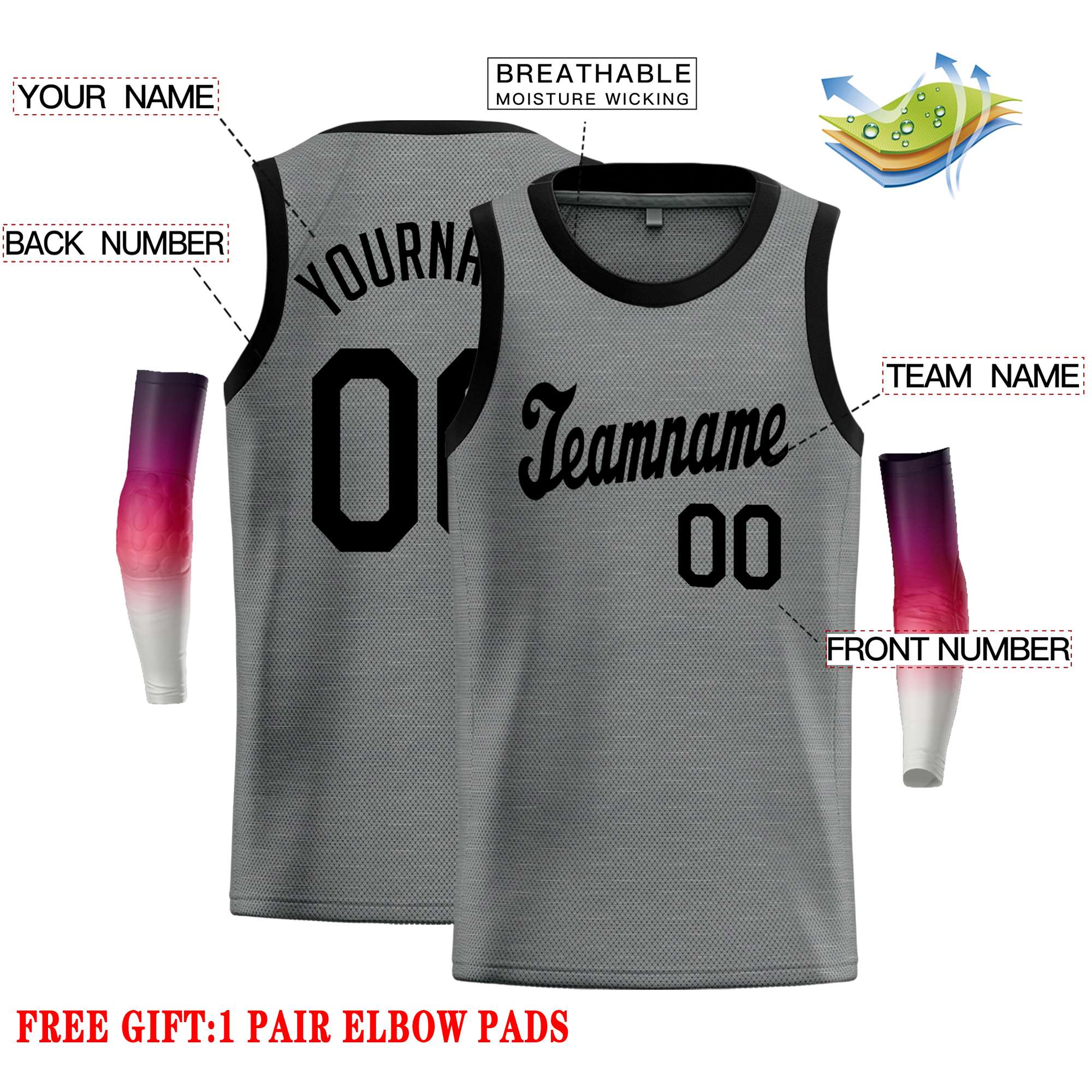 Custom Dark Gray Black Classic Tops Casual Basketball Jersey - Image 2