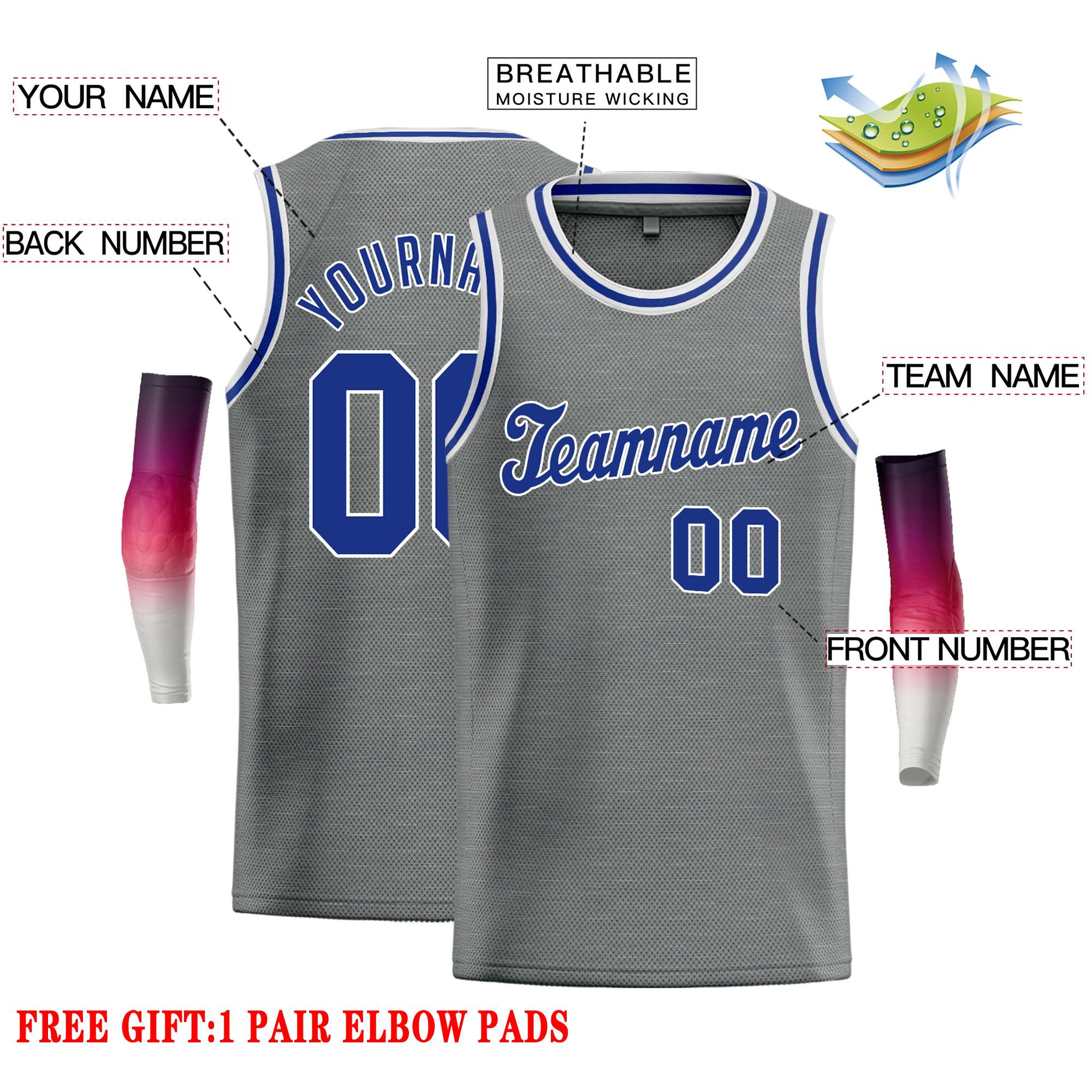 Custom Dark Gray Royal Classic Tops Casual Basketball Jersey - Image 2