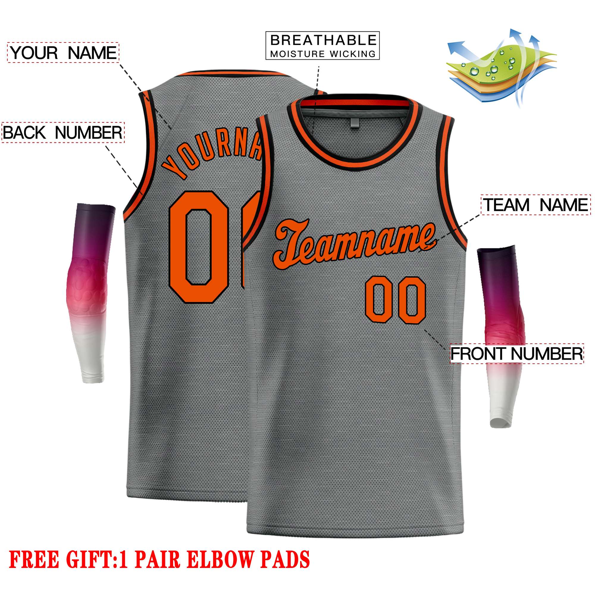 Custom Dark Gray Orange Classic Tops Casual Basketball Jersey - Image 2