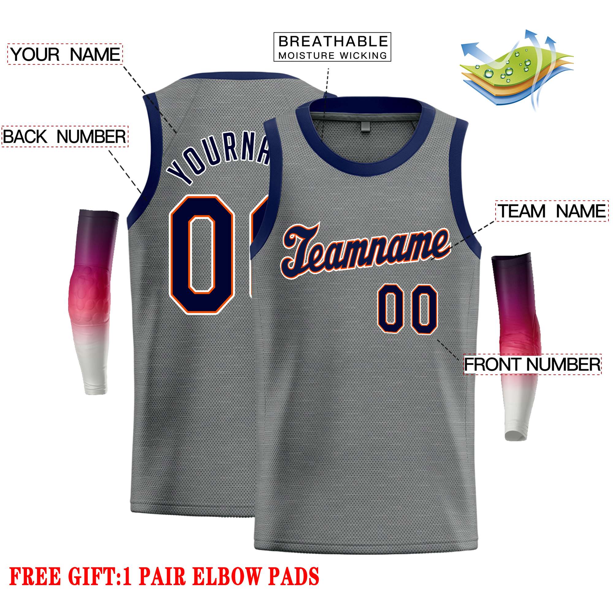 Custom Dark Gray Navy-Orange Classic Tops Casual Basketball Jersey - Image 2