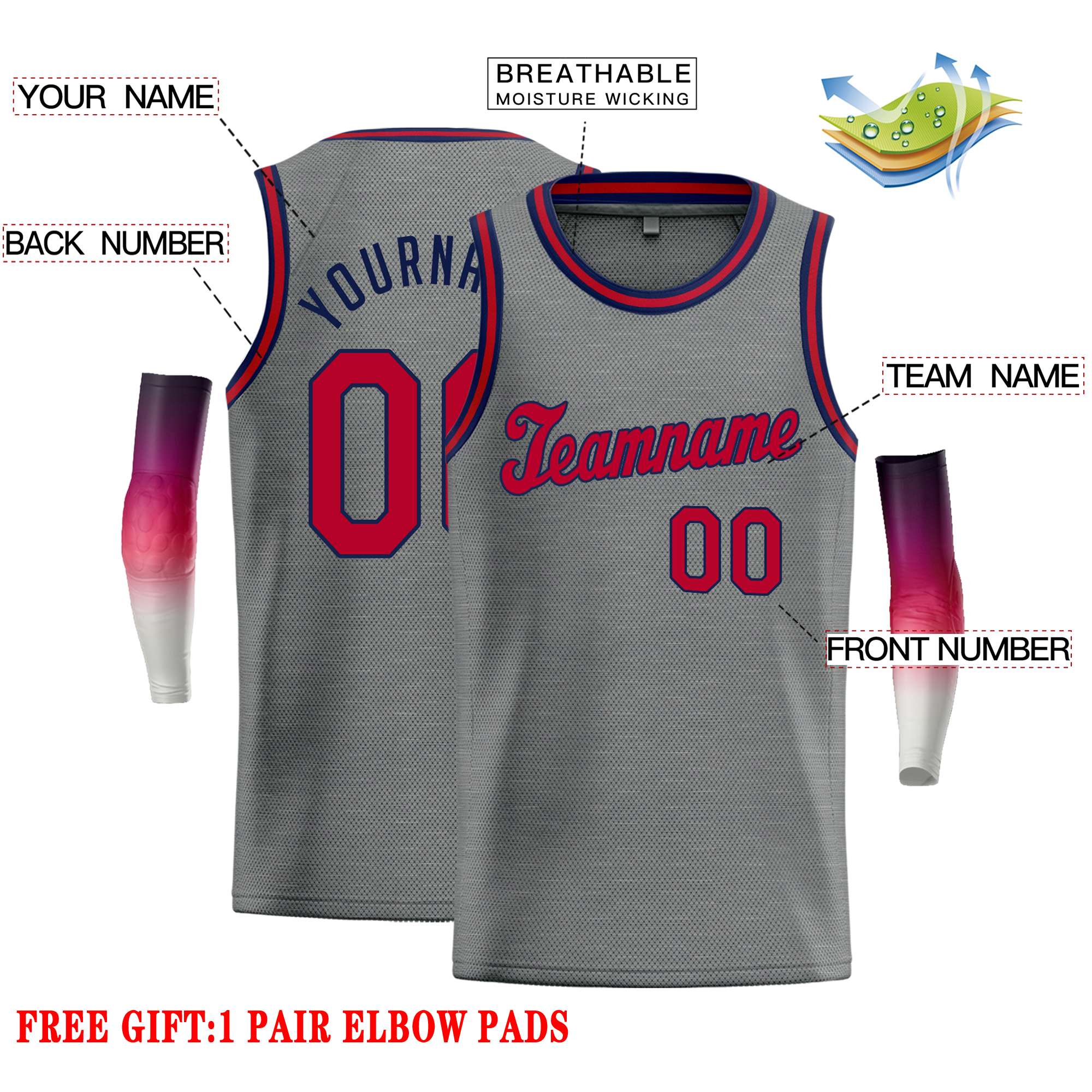 Custom Dark Gray Maroon-Navy Classic Tops Casual Basketball Jersey - Image 2