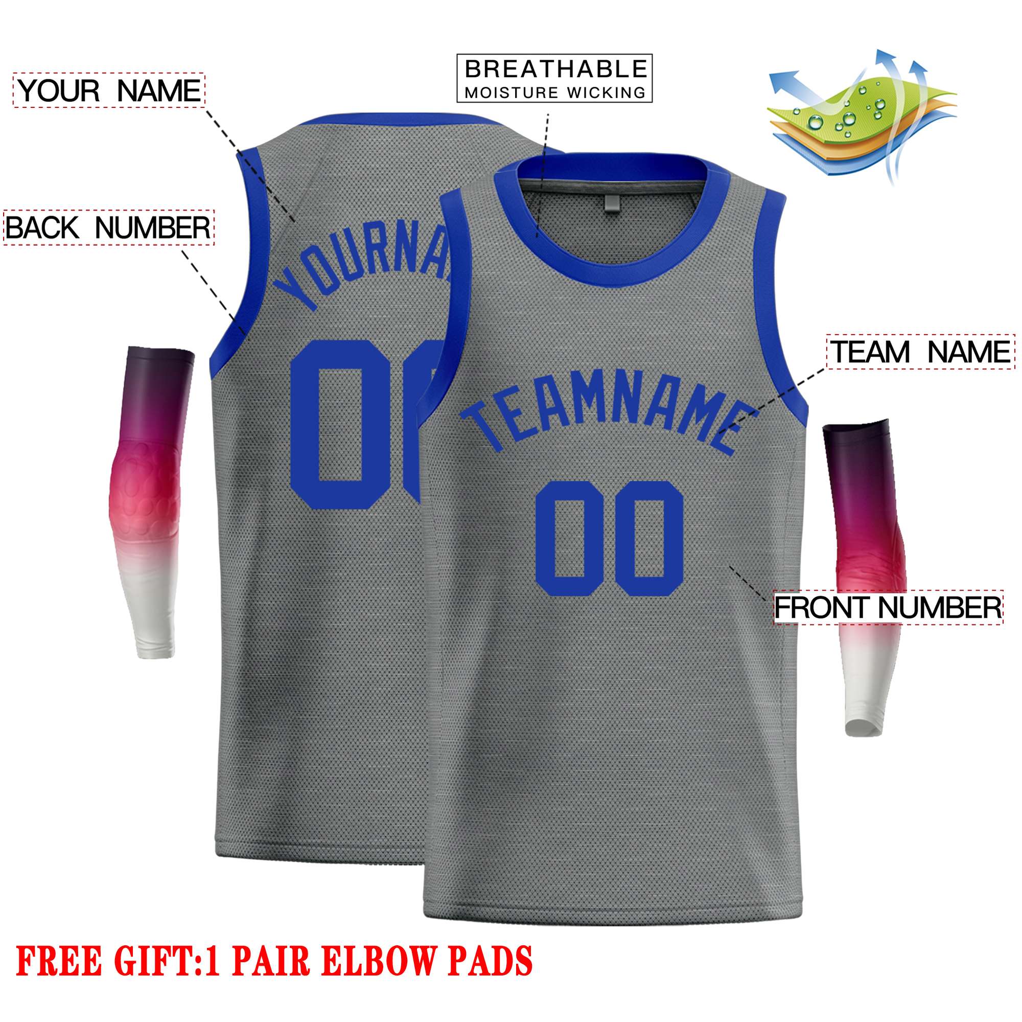 Custom Dark Gray Royal Classic Tops Casual Basketball Jersey - Image 2