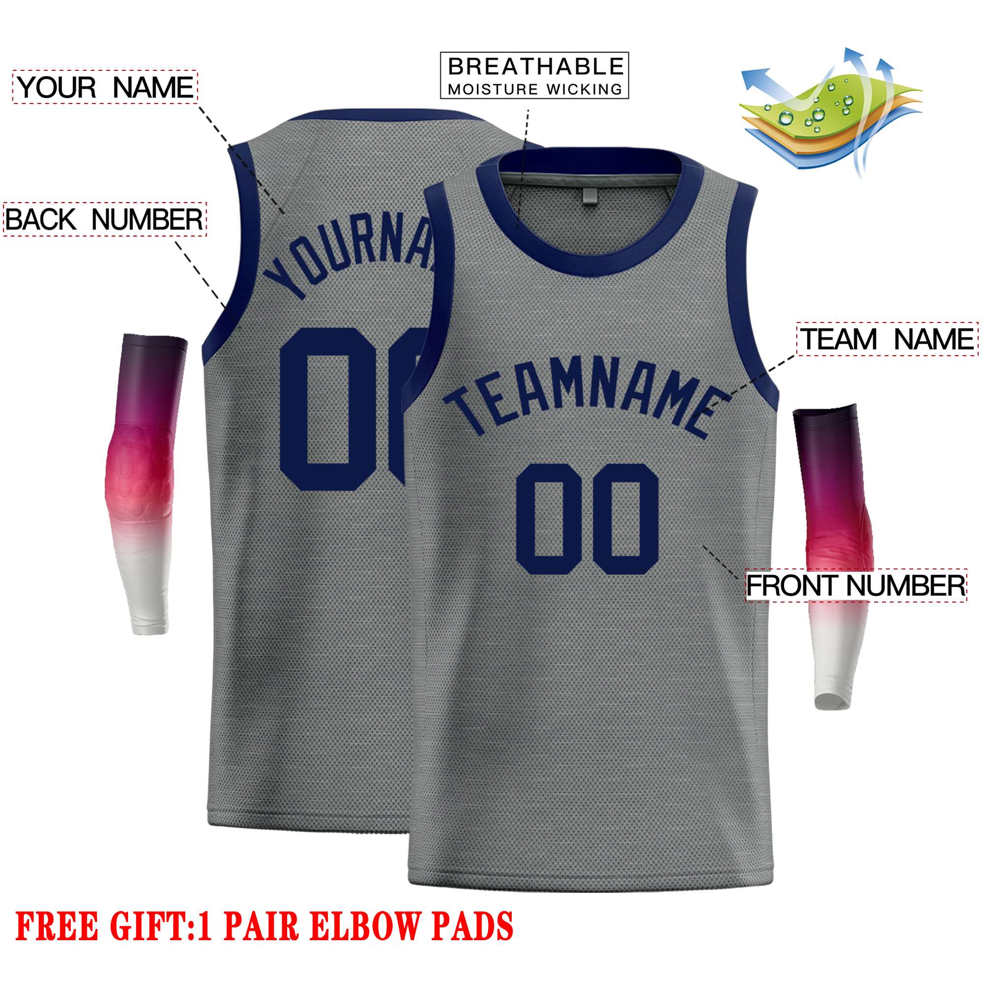 Custom Dark Gray Navy Classic Tops Casual Basketball Jersey - Image 2