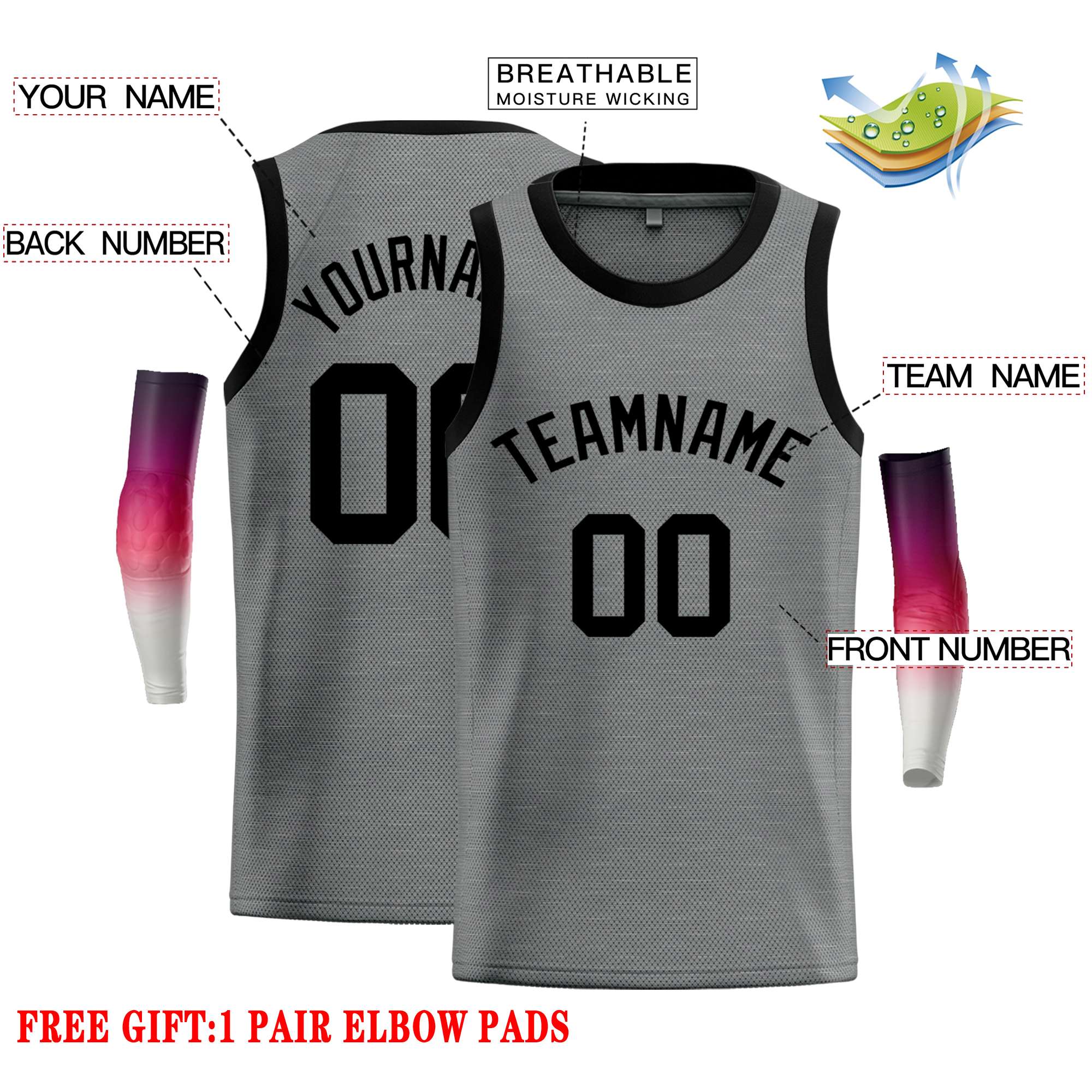 Custom Dark Gray Black Classic Tops Casual Basketball Jersey - Image 2