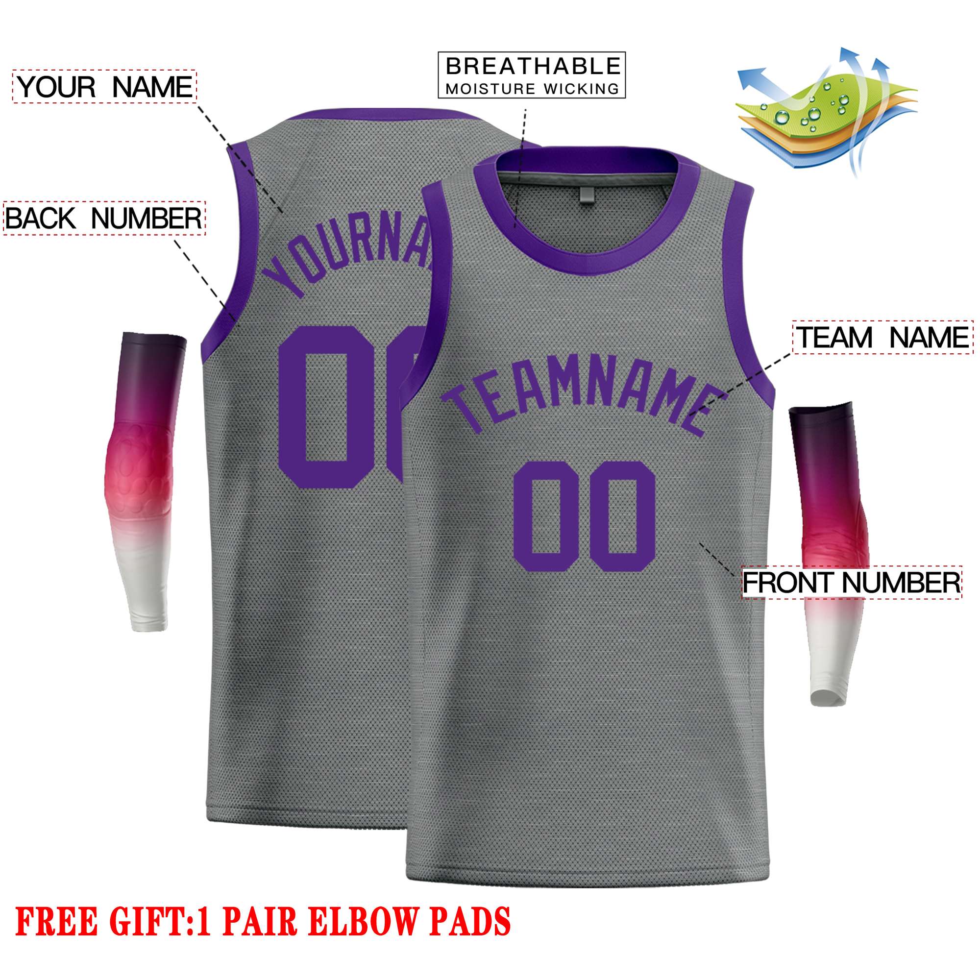 Custom Dark Gray Purple Classic Tops Casual Basketball Jersey - Image 2