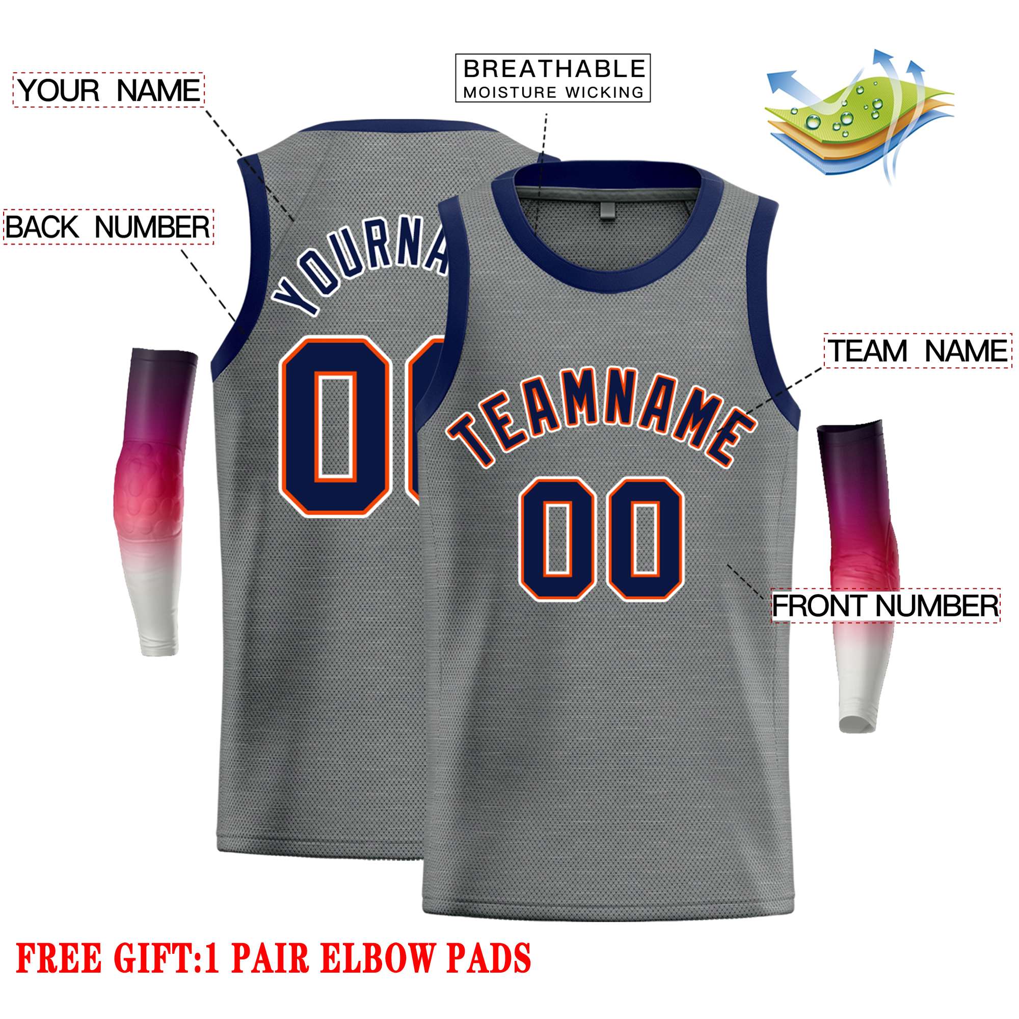 Custom Dark Gray Navy-Orange Classic Tops Casual Basketball Jersey - Image 2