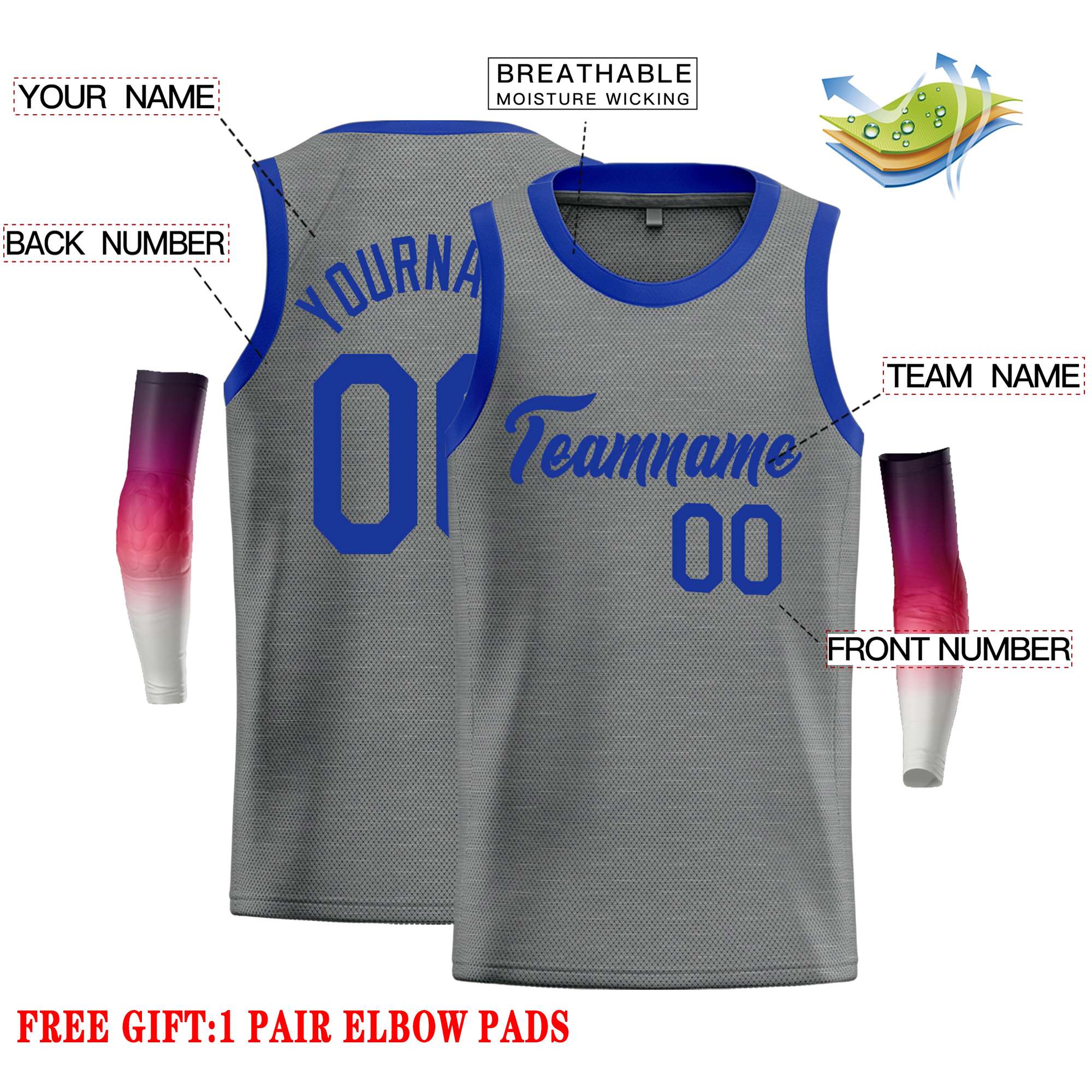 Custom Dark Gray Royal Classic Tops Casual Basketball Jersey - Image 2