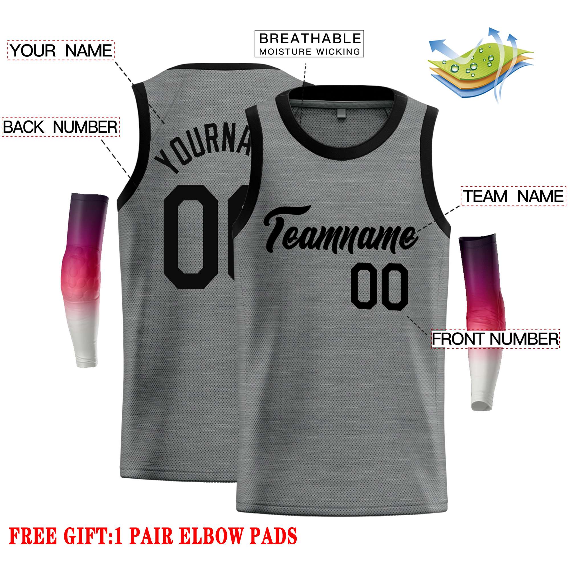 Custom Dark Gray Black Classic Tops Casual Basketball Jersey - Image 2