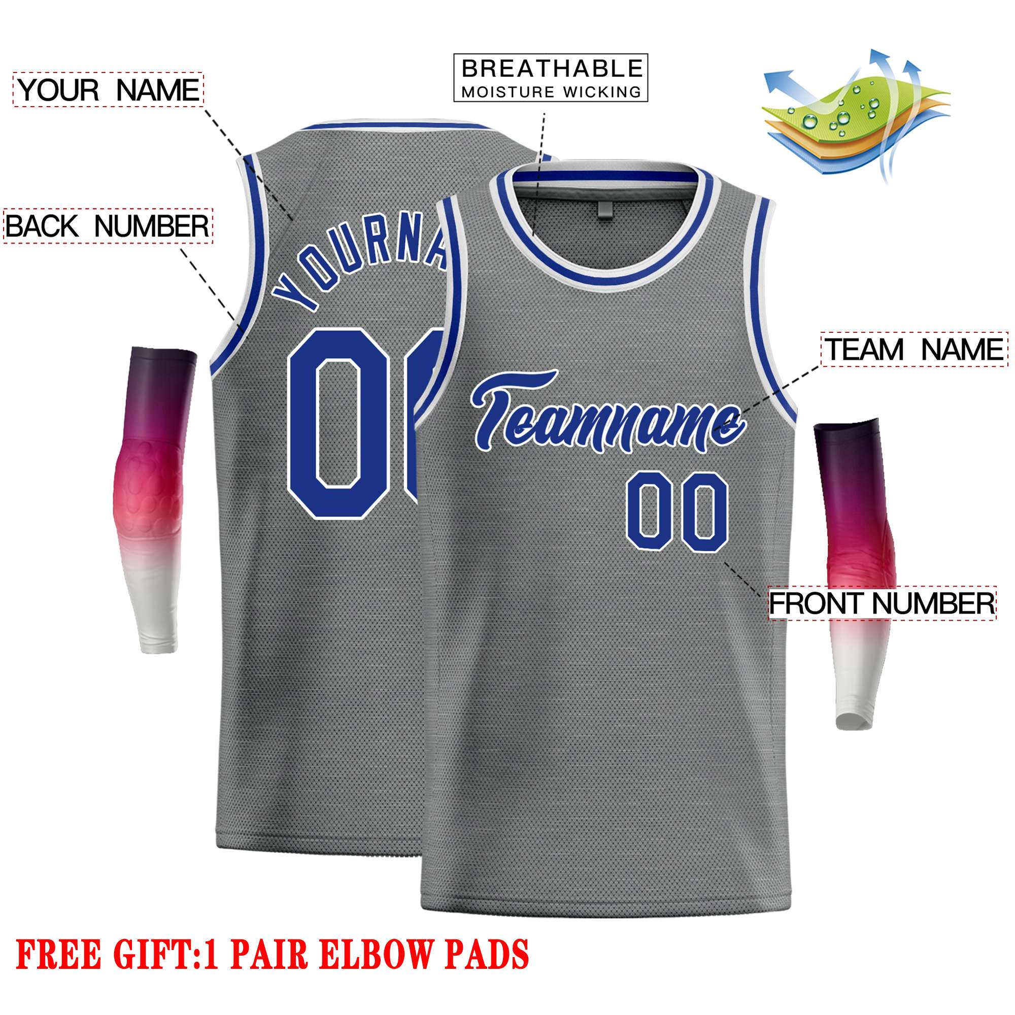 Custom Dark Gray Royal Classic Tops Casual Basketball Jersey - Image 2