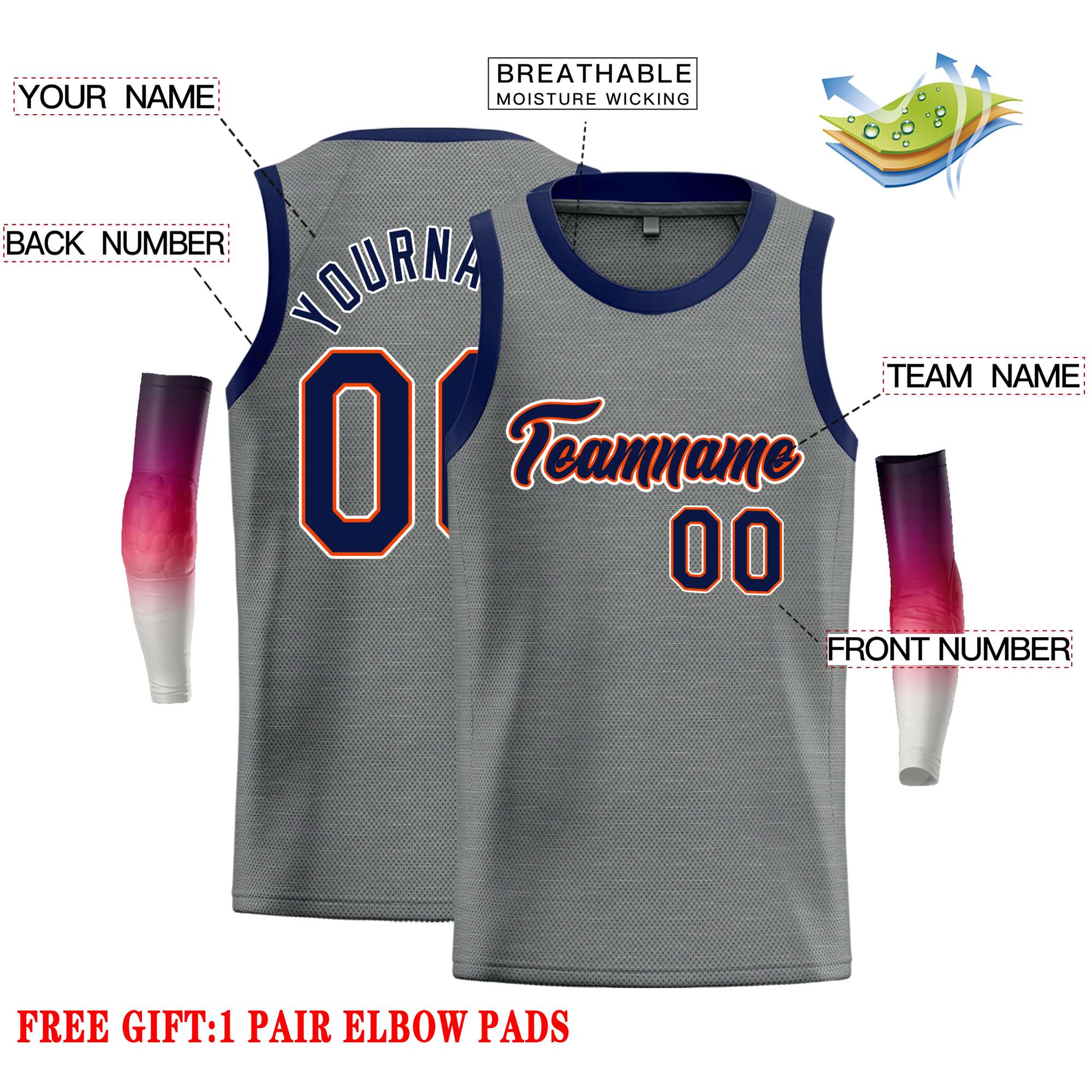 Custom Dark Gray Navy-Orange Classic Tops Casual Basketball Jersey - Image 2