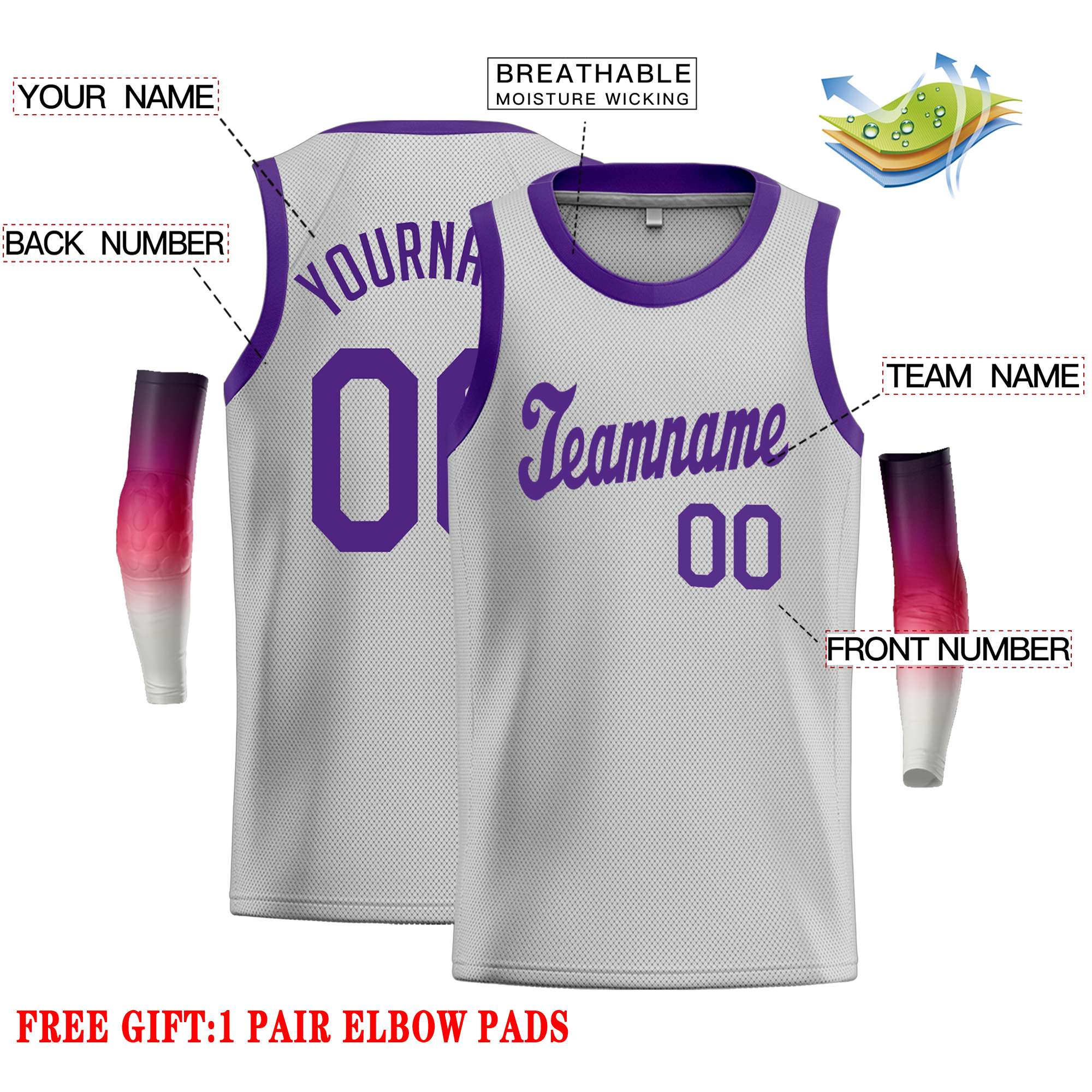 Custom Gray Purple Classic Tops Casual Basketball Jersey - Image 2