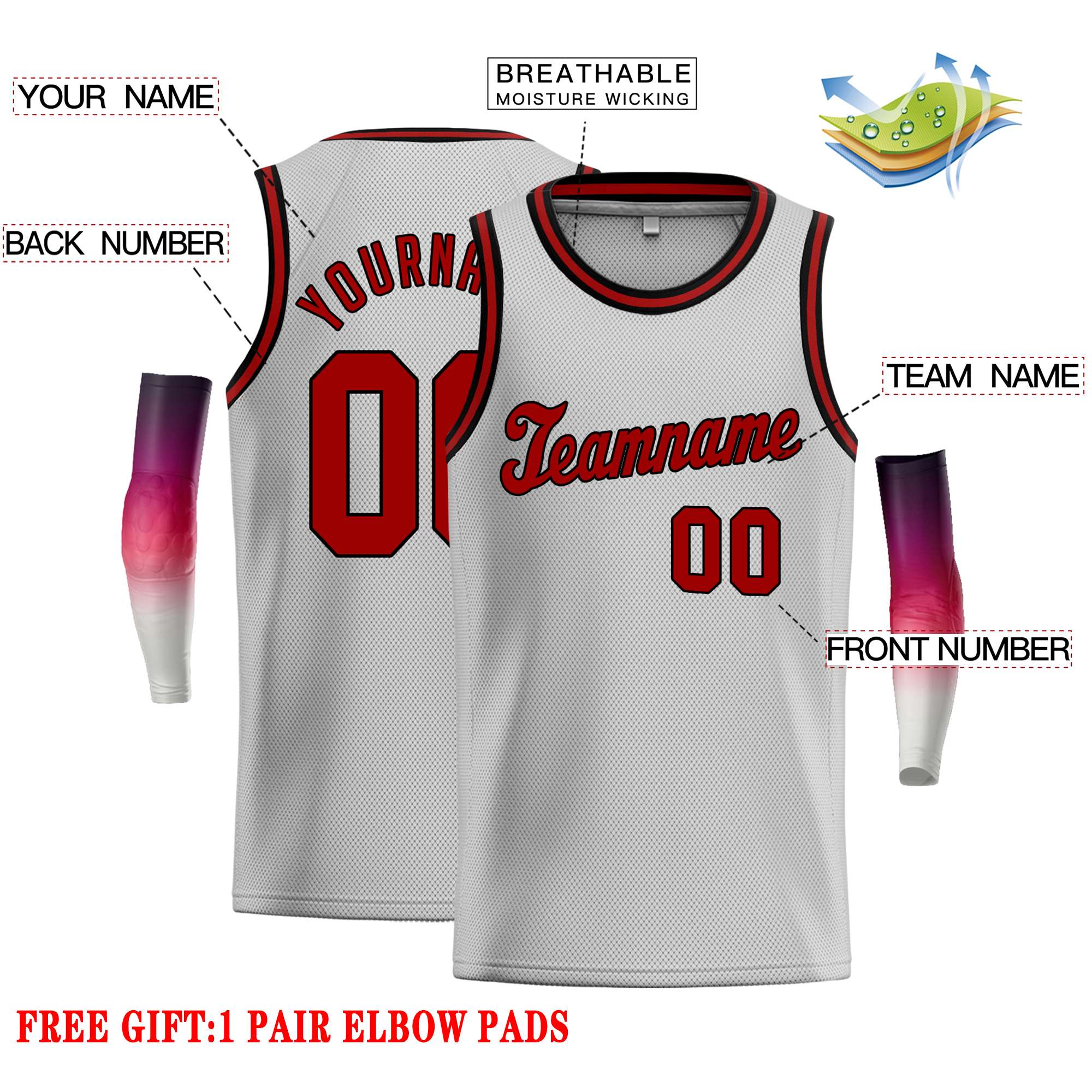 Custom Gray Maroon-Black Classic Tops Casual Basketball Jersey - Image 2