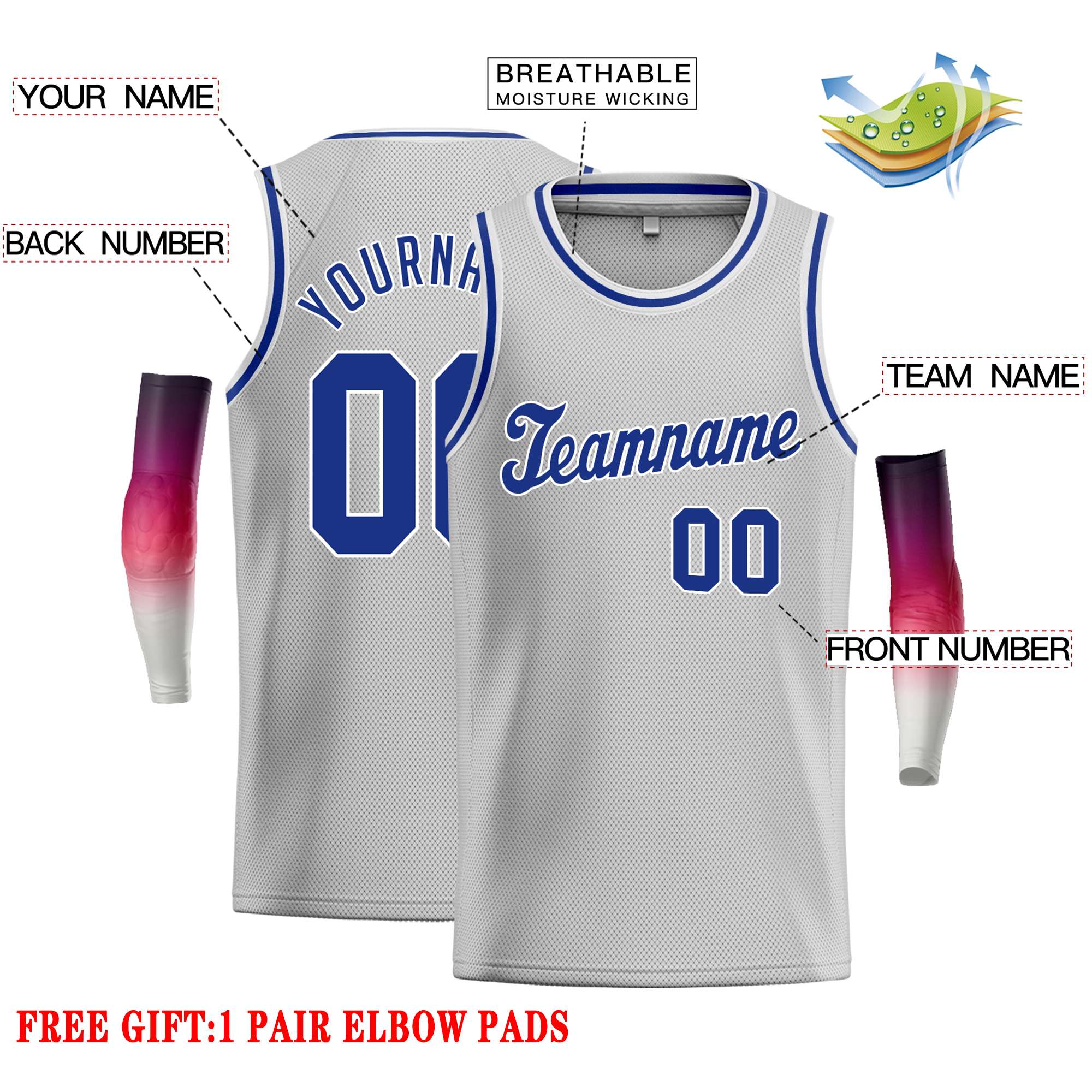 Custom Gray Royal-White Classic Tops Casual Basketball Jersey - Image 2